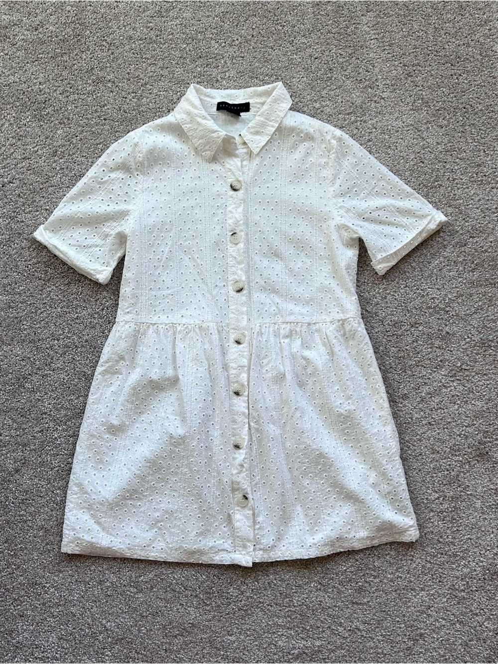 Women’s Sanctuary White Eyelet Cotton Babydoll Dress XS Button Down Front Mini